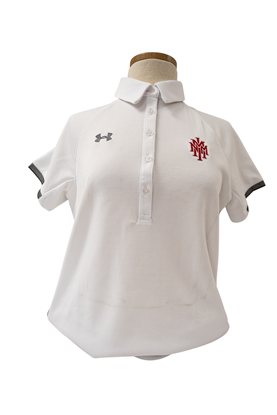 Womens Under Armour Polo Shirt with Red NMMI Logo - White