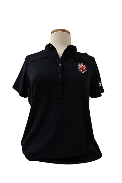 Picture of Womens Under Armour Polo Shirt - Black with Red NMMI Logo
