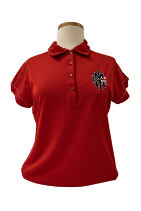 Womens Polo Shirt with American Flag NMMI Logo - Red