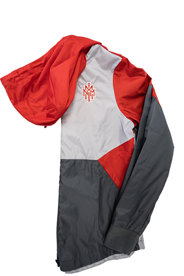 Picture of Womens Under Armour Windbreaker with Red NMMI Logo - Light and Dark Grey/Red